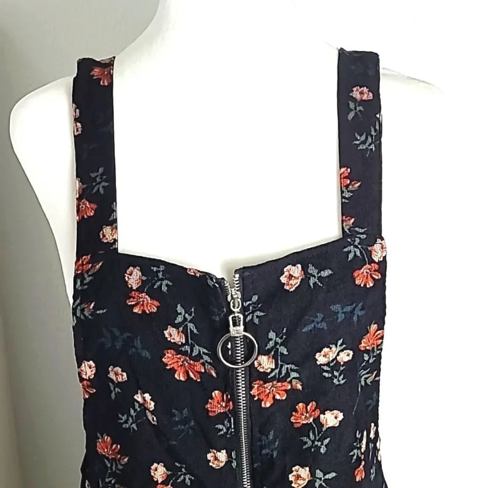 Shein Pinafore Dress, Black with Orange Floral, Zipper down front,Size XL, NWOT - Picture 3 of 10